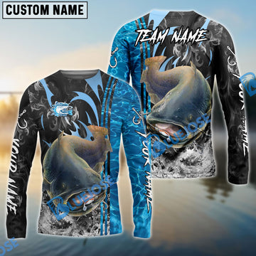 Bluejose Catfish Fishing Sparkling Water Smoke Pattern Design Custom Name & Team Name 3D Shirts