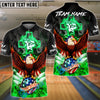 BlueJose Bowling & Pins Flame Eagle American Cross God Customized Name, Team Name 3D Shirt (4 Colors)