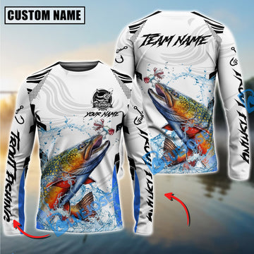 Bluejose Trout Fishing White Black Curve Pattern Design Custom Name & Team Name 3D Shirts