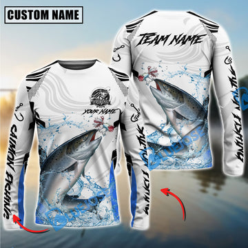 Bluejose Salmon Fishing White Black Curve Pattern Design Custom Name & Team Name 3D Shirts