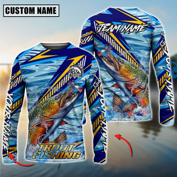 Bluejose Trout Fishing Yellow Blue Lightning Pattern Design Custom Name & Team Name 3D Shirts