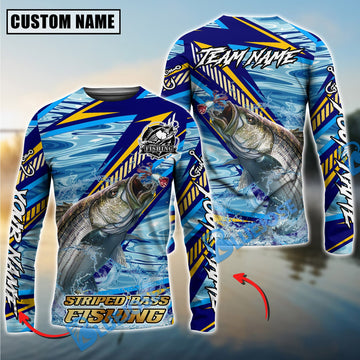 Bluejose Stripes Bass Fishing Yellow Blue Lightning Pattern Design Custom Name & Team Name 3D Shirts