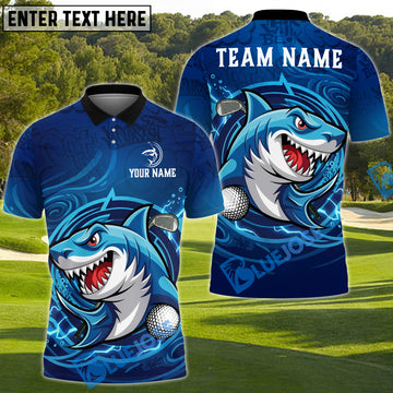 BlueJose Shark Attack Golf Polo Personalized Name, Team Name 3D Shirt (4 Colors)