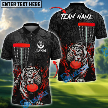 BlueJose Blazing Leopard Strike Disc Golf Polo Personalized Name, Team Name 3D Shirt (4 Colors)