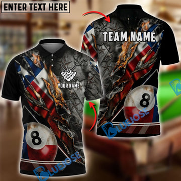 BlueJose Billiards 8 Ball Texas Flag Ripped Claw Personalized Shirt