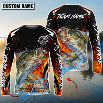 Bluejose Bass Fishing Fire Touch Custom Name & Team Name 3D Shirts