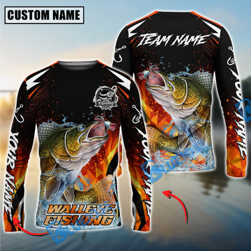 Bluejose Walleye Fishing Fire Touch Custom Name & Team Name 3D Shirts