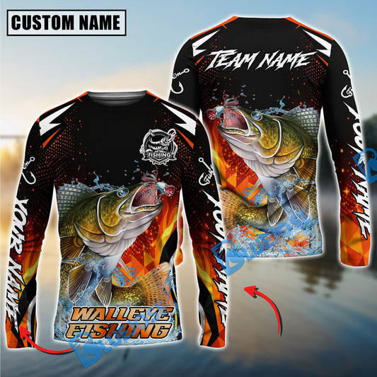 Bluejose Walleye Fishing Fire Touch Custom Name & Team Name 3D Shirts