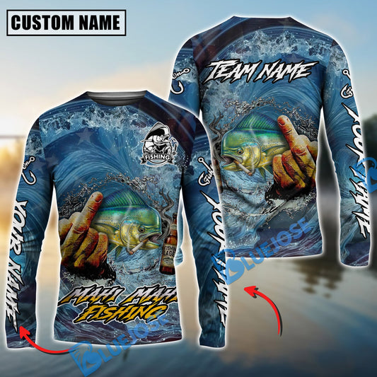 Bluejose Mahi-Mahi Fishing Seawave Stinky Finger Smoking Beer Custom Name & Team Name 3D Shirts