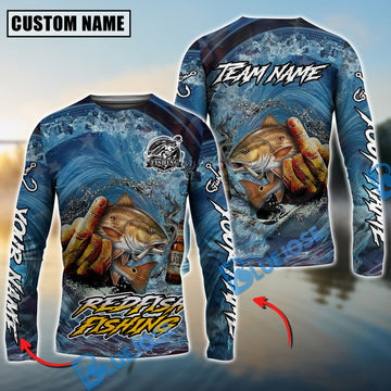 Bluejose Redfish Fishing Seawave Stinky Finger Smoking Beer Custom Name & Team Name 3D Shirts