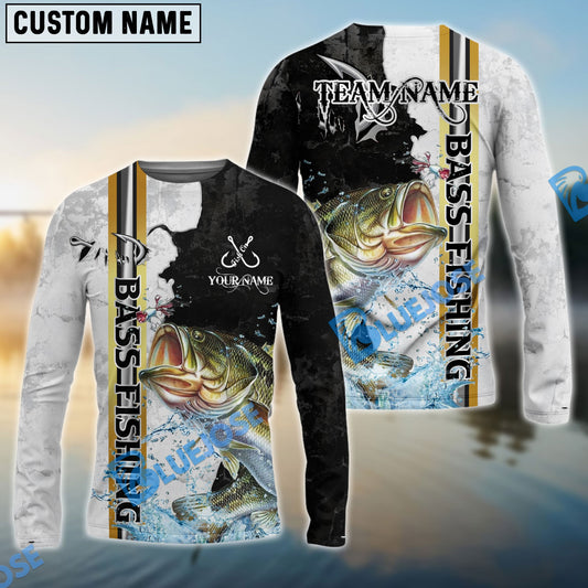 Bluejose Bass Fishing Split Grunge Splash Design Custom Name & Team Name 3D Shirts