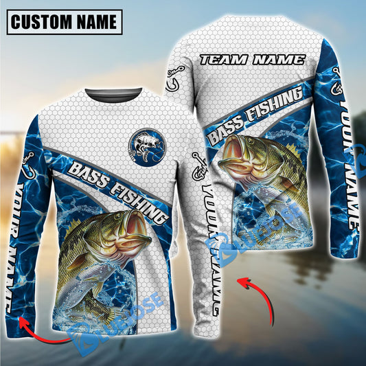 Bluejose Bass Fishing Honeycomb Electric Water Splash Custom Name & Team Name 3D Shirts