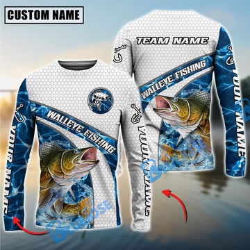 Bluejose Walleye Fishing Honeycomb Electric Water Splash Custom Name & Team Name 3D Shirts