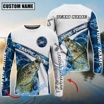 Bluejose Crappie Fishing Honeycomb Electric Water Splash Custom Name & Team Name 3D Shirts