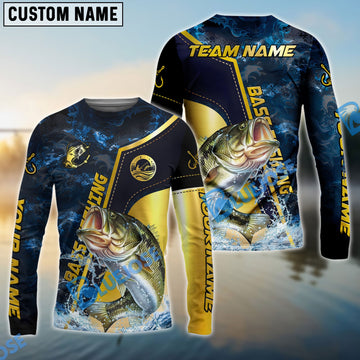 Bluejose Bass Fishing Ocean Wave Gold Luxury Pattern Custom Name & Team Name 3D Shirts