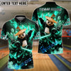 BlueJose Bowling & Pins Panda Warrior Fire Action Customized Name, Team Name 3D Shirt (4 Colors)