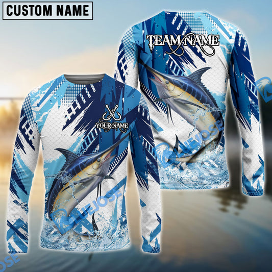 Bluejose Marlin Fishing Blue Water Splash Scale Pattern Custom Name & Team Name 3D Shirts