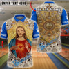 BlueJose Bowling And Pins Jesus Sacred Heart Customized Name, Team Name 3D Shirt (4 Colors)