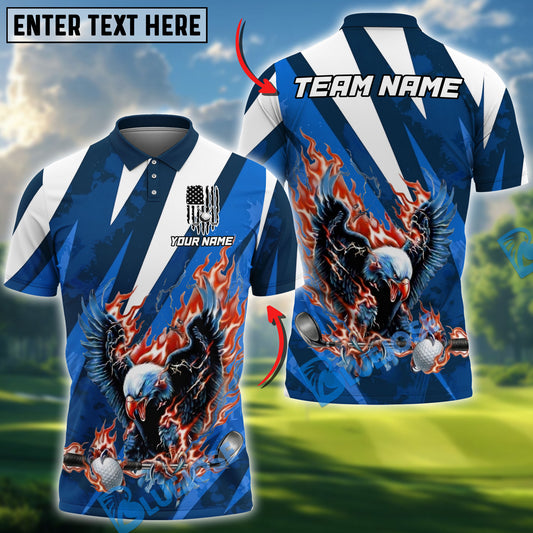 BlueJose Flame Strike Eagle Golf Polo Personalized Name, Team Name 3D Shirt (4 Colors)