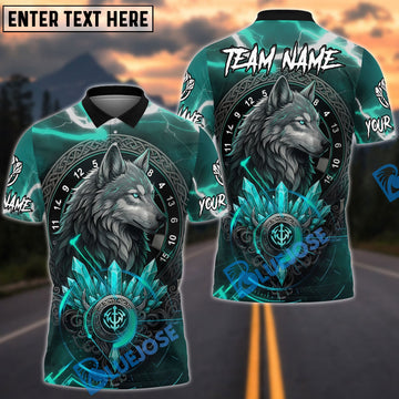 BlueJose Darts Wolf Viking Symbol Design Personalized Name, Team Name Unisex Shirt (6 Colors)