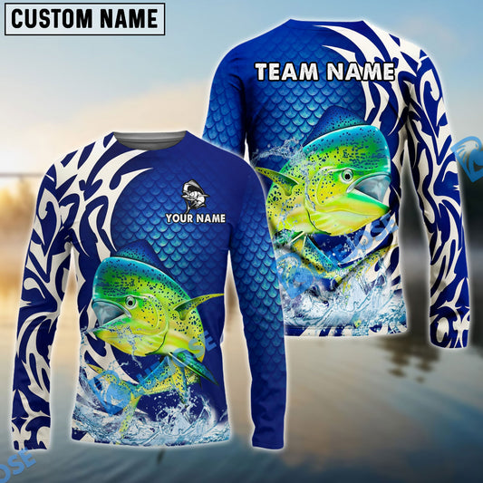 Bluejose Mahi-Mahi Fishing Scale Pattern Tribal Style Custom Name & Team Name 3D Shirts
