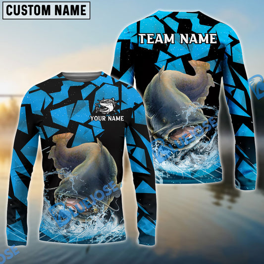 Bluejose Catfish Fishing Geometric Camouflage Splash Art Custom Name & Team Name 3D Shirts