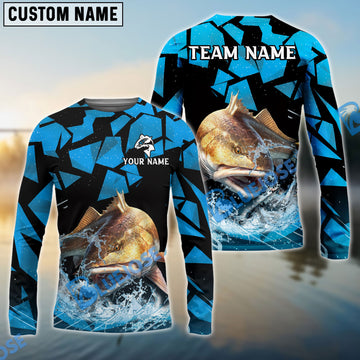 Bluejose Redfish Fishing Geometric Camouflage Splash Art Custom Name & Team Name 3D Shirts