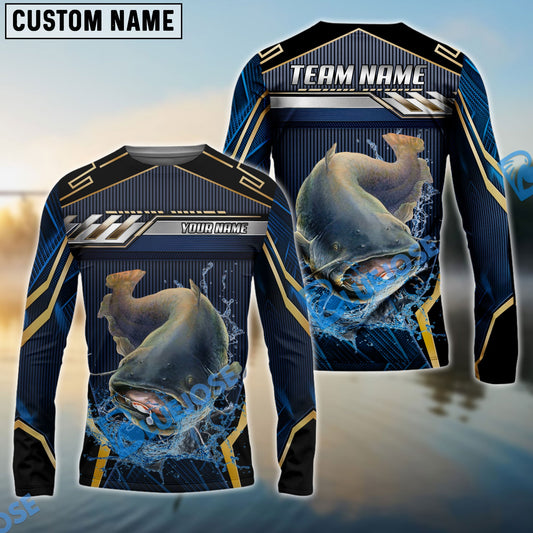 Bluejose Catfish Fishing Black Gold Geometric Custom Name & Team Name 3D Shirts