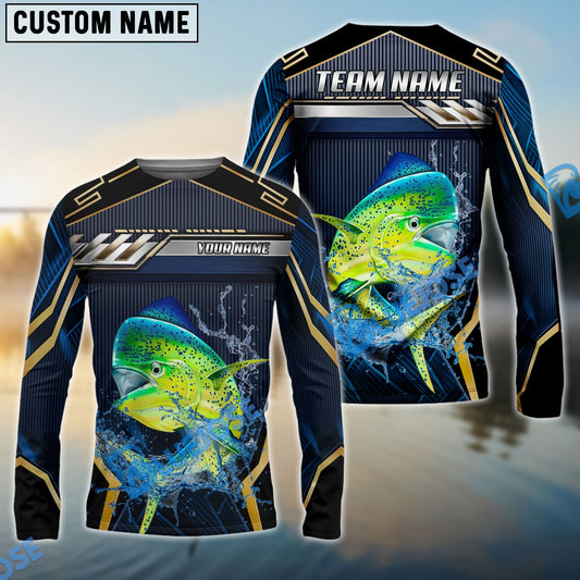 Bluejose Mahi-Mahi Fishing Black Gold Geometric Custom Name & Team Name 3D Shirts