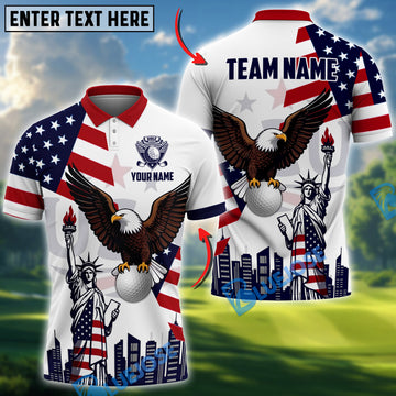BlueJose Golf American Flag Eagle Liberty Master Customized Name, Team Name Shirts