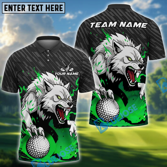 BlueJose Golf Fierce Wolf Design Personalized Name, Team Name 3D Shirt (4 Colors)