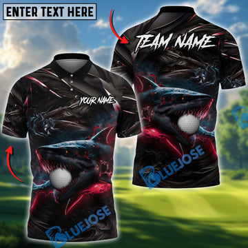 BlueJose Golf Hell Flame Shark Design Personalized Name, Team Name 3D Shirt (4 Colors)