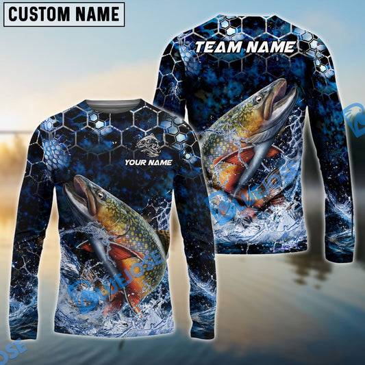 Bluejose Fishing Dark Navy Hexagon Water Splash Pattern Custom Name & Team Name 3D Shirts (12 Breeds)