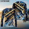 Bluejose Fishing Navy Hexagon Gold Stripe Custom Name & Team Name 3D Shirts (12 Breeds)