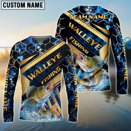 Bluejose Fishing Navy Hexagon Gold Stripe Custom Name & Team Name 3D Shirts (12 Breeds)