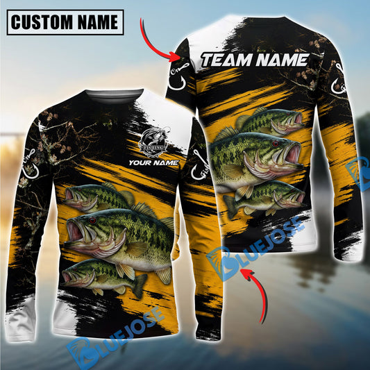 Bluejose Fishing Yellow Rustic Camouflage Custom Name & Team Name 3D Shirts (12 Breeds)