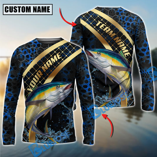 Bluejose Fishing Blue Gold Honeycomb Water Custom Name & Team Name 3D Shirts (12 Breeds)