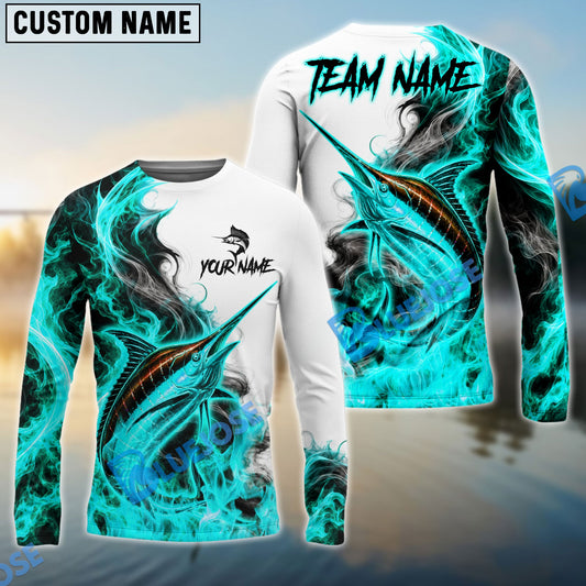 Bluejose Fishing Cyan Fire Flame Smoke Design Custom Name & Team Name 3D Shirts (12 Breeds)