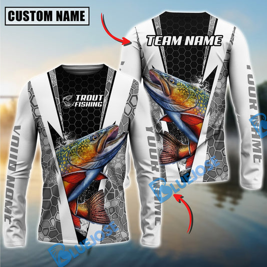 Bluejose Fishing Black White Hexagon Custom Name & Team Name 3D Shirts (12 Breeds)