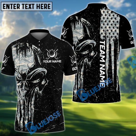 BlueJose Golf Camo Punisher Skull Personalized Name, Team Name 3D Shirt (4 Colors)
