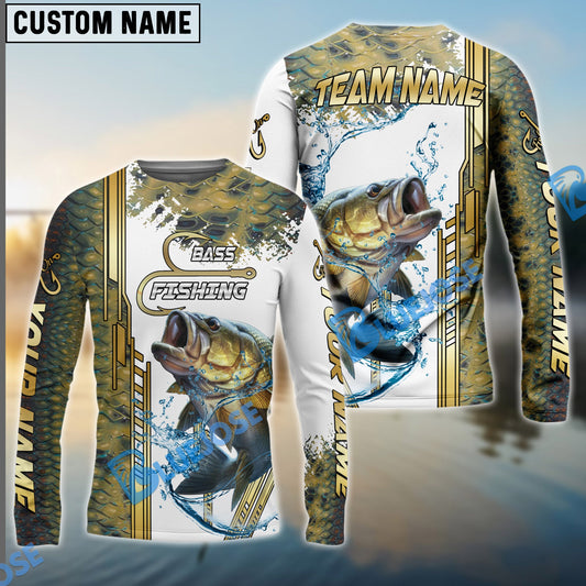 Bluejose Bass Fishing Skinfish Golden Line Pattern New Custom Name & Team Name 3D Shirts