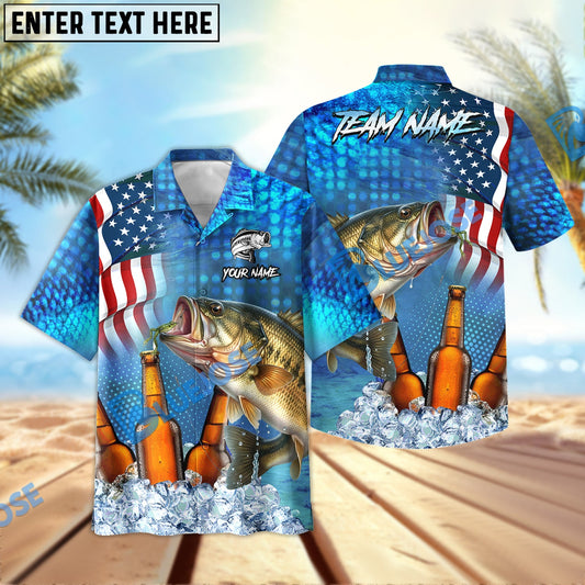 BlueJose Bass Fishing Beer USA Flag Personalized All Over Print 3D Hawaiian Shirt