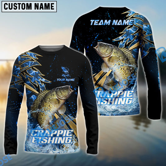 Bluejose Crappie Fishing Hooked Jump Splash Custom Name & Team Name 3D Shirts