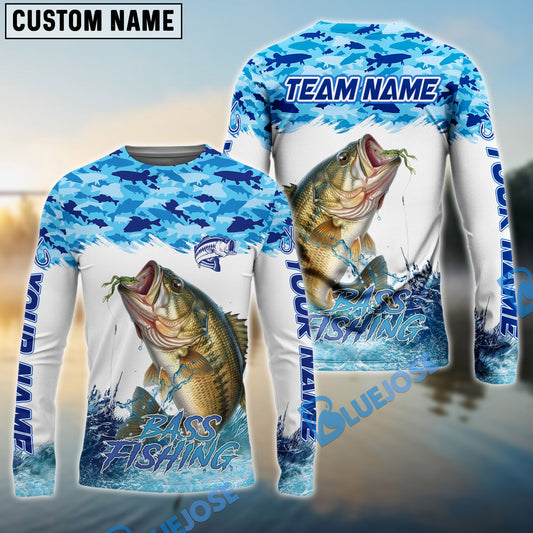 Bluejose Bass Fishing Blue Water Camo Custom Name & Team Name 3D Shirts