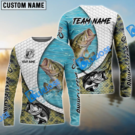 Bluejose Bass Fishing White Skin Diagonal Custom Name & Team Name 3D Shirts