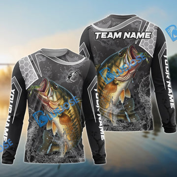 Bluejose Bass Fishing Gray Camo Sport Custom Name & Team Name 3D Shirts