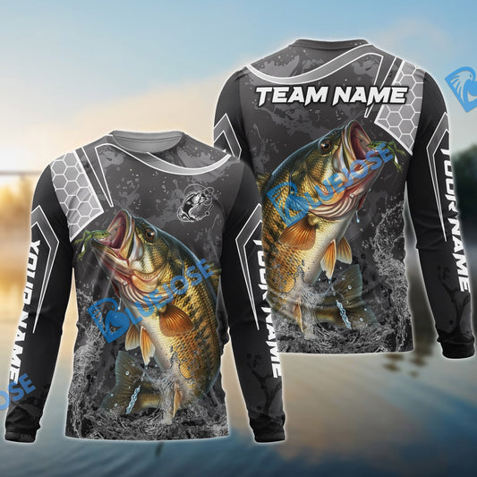 Bluejose Bass Fishing Gray Camo Sport Custom Name & Team Name 3D Shirts