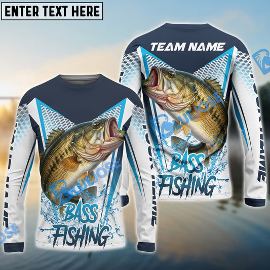 Bluejose Bass Fishing White Blue Camo Sport Custom Name & Team Name 3D Shirts