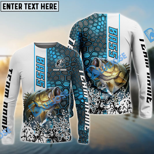 Bluejose Bass Fishing Blue Fin Bling Camo Sport Custom Name & Team Name 3D Shirts