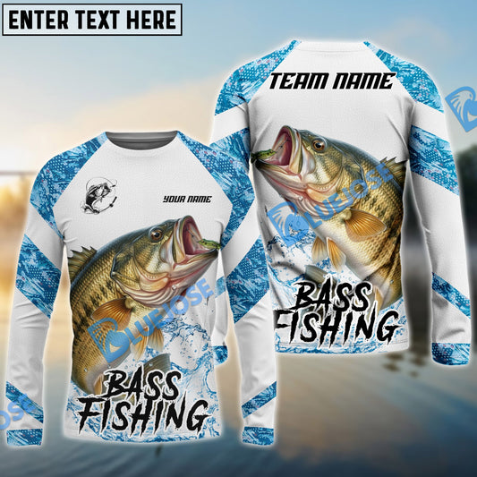 Bluejose Bass Fishing Blue Camo White Pattern Sport Custom Name & Team Name 3D Shirts